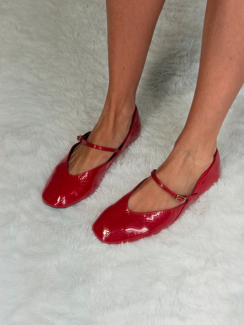 Zara Shiny Red Mary Jane Flats with Strap